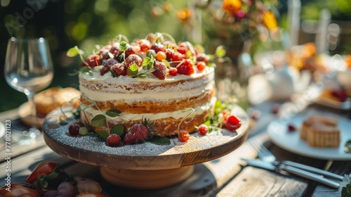 Cake on Wooden Table