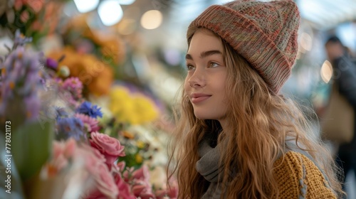 Young Woman Holding Bunch of Flowers