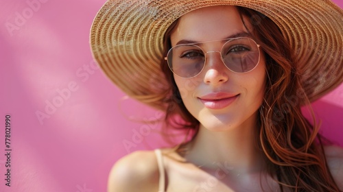 Woman in Straw Hat and Sunglasses