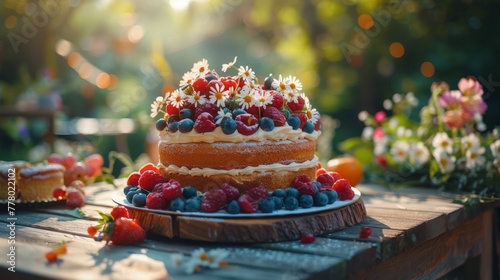 Cake on Wooden Table