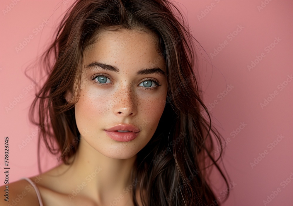 Naklejka premium Graceful Woman with Striking Features and Green Eyes