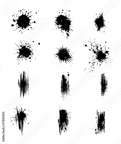 ink drops, splatter and brush stroke - black