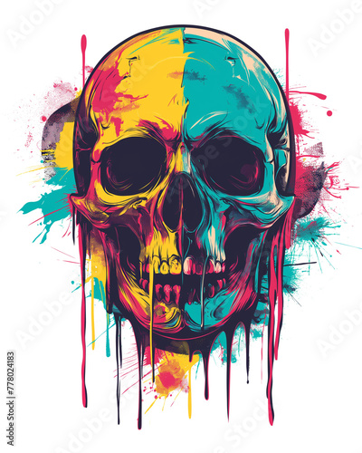 Abstract watercolor graffiti Skull vector Illustration T-shirt Print Design white background photo