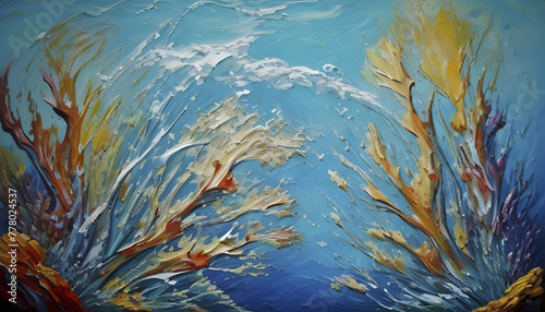 Impasto oil painting of the underwater world.