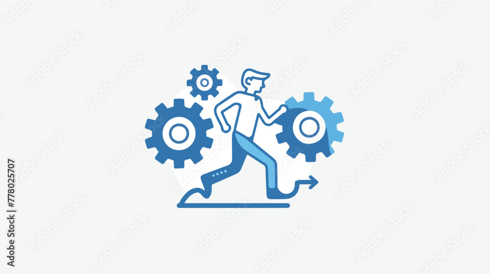 Businessman running on gears line icon. linear style