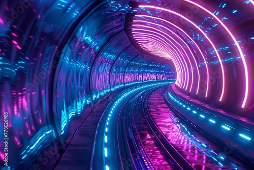 Example: Retro 3D Tunnel Space Warp Hyper Neon. Generative Ai photo