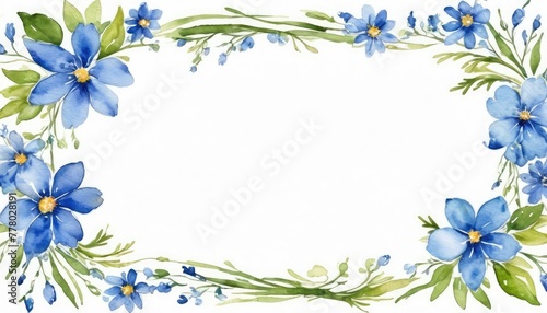 Dive into serenity with our watercolor blue floral frame mockup. Tranquil hues surround the empty space  ready for your text or photo