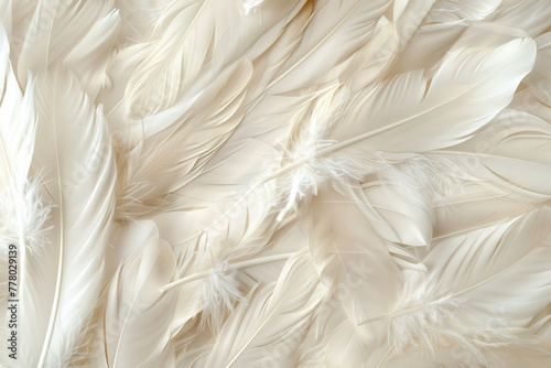A close up of white feathers, with some of them being slightly darker in color