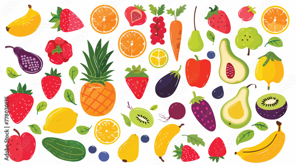 Clip art of fruit and vegetable flat vector isolated