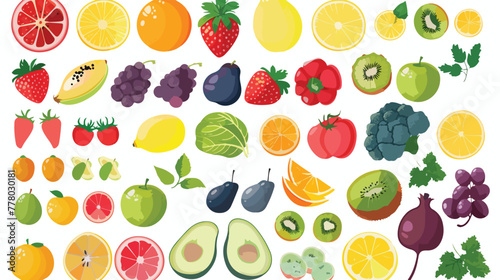 Clip art of fruit and vegetable flat vector isolated