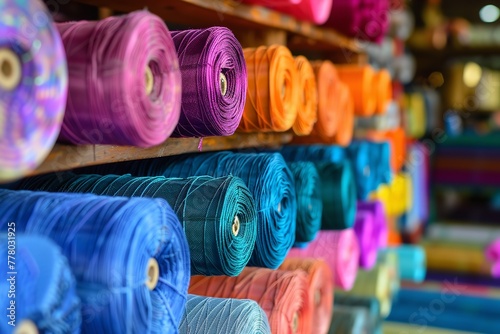 India-based textile rolls and silk fabric colors industrial store. Generative Ai