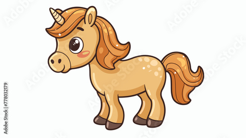 Cute cartoon pony coloring page for kids flat vector