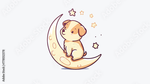 Cute dog is sitting on the moon. Animal cartoon