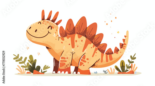 Cute little dinosaur Stegosaurus stands and smiles