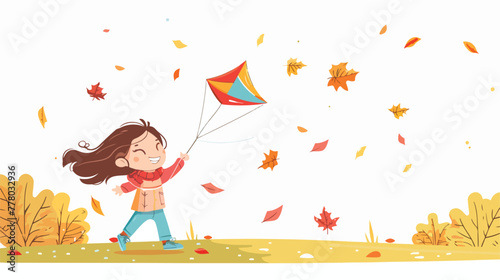 Cute little girl playing kite. Happy kid having fun 