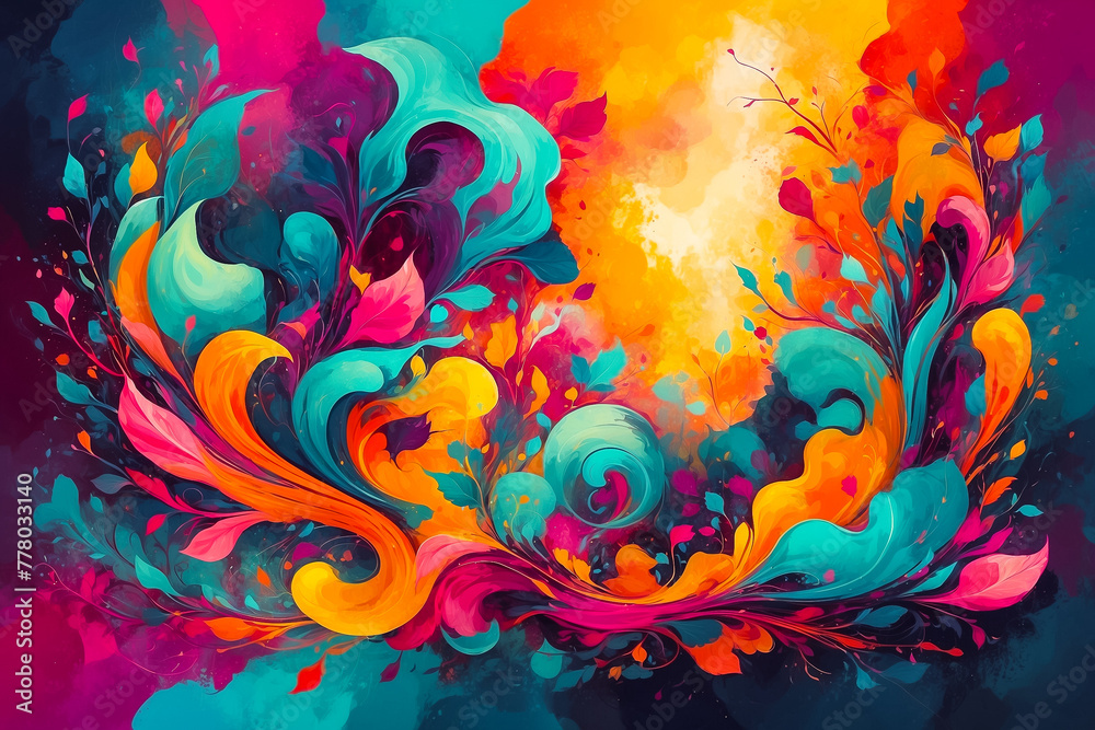 Fototapeta premium abstract painting, swirling organic shapes, intricate patterns, glossy textures and bright colors in an unusual composition