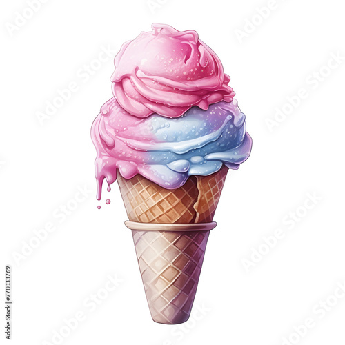 ice cream Summer, watercolor style.