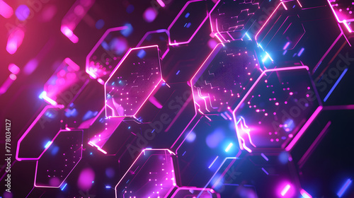 Abstract background with hexagons and neon lights
