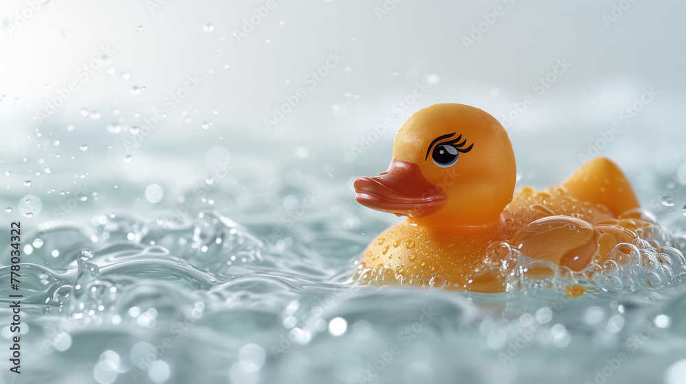 Playful Waters Bright Rubber Duck Amidst Shimmering Splashes Playful Waters Bright Rubber Duck Amidst Shimmering Splashes