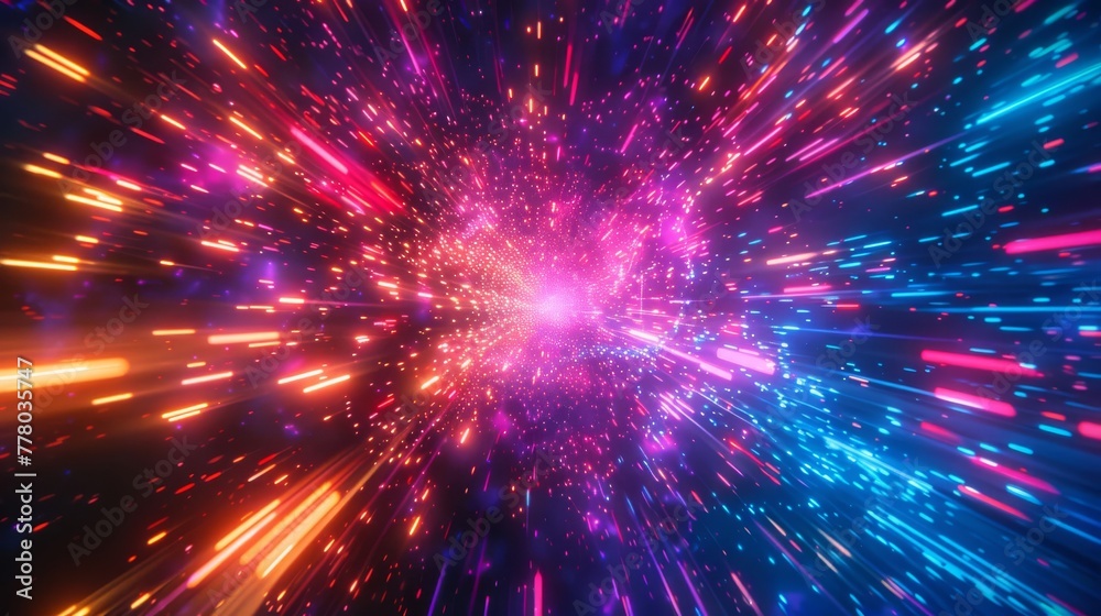 Brilliant bursts of neon light erupting like fireworks against a midnight sky, filling the darkness with vibrant color Brilliant bursts of neon light erupting like fireworks against a midnight sky, filling the darkness with vibrant color