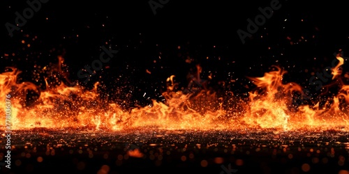 Intense Flames Dancing on a Dark Background. Generative ai