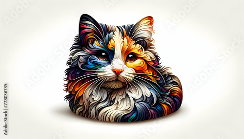 3d flat icon as Calico Canvas A calico cat colorful fur patterns in a watercolor masterpiece. in watercolor pet theme theme with isolated white background  Full depth of field  high quality  include c