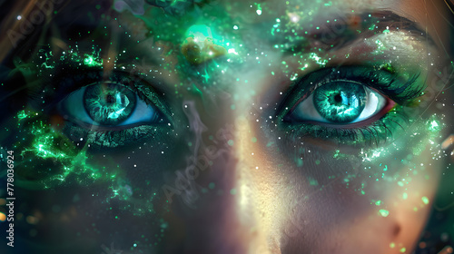 Galaxy in the eyes of the emerald goddess photo