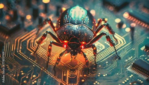 cyber bug centered on an electronic circuit board photo