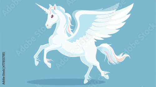 Fabulous pony with horn and white wings. Unicorn