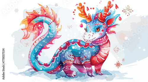 Fantasy cute dragon with christmas sweater great design