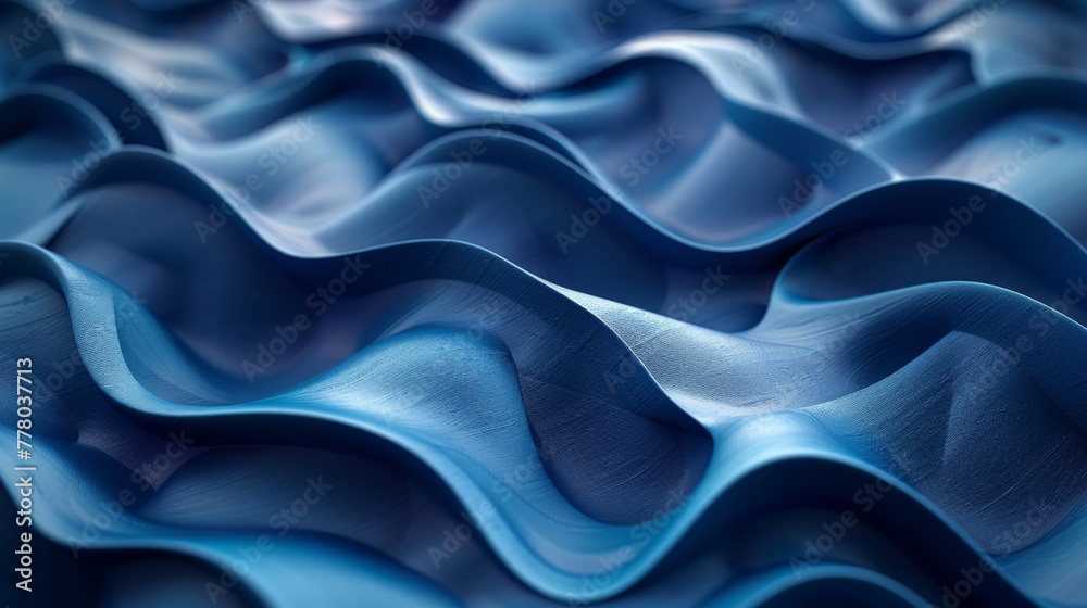 Obraz premium Three dimensional render of blue wavy pattern.