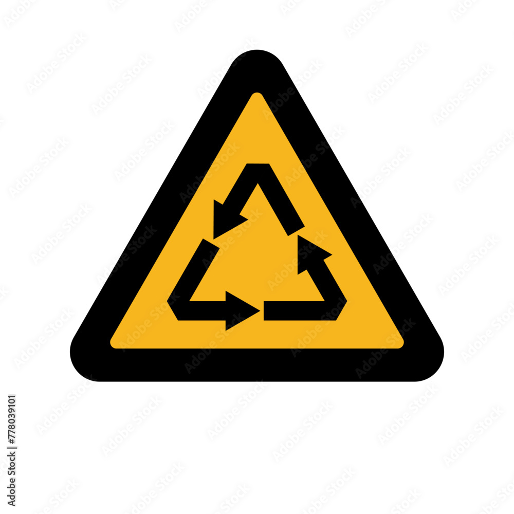 Rounded triangle shape hazard warning sign with arrow symbol. Vector illustration. Rounded triangle shape hazard warning sign with arrow symbol. Vector illustration.