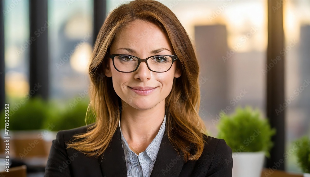 Smart, intelligent, friendly, likable portrait of an executive business woman manager, advisor, agent, representative with glasses Smart, intelligent, friendly, likable portrait of an executive business woman manager, advisor, agent, representative with glasses