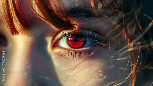 the girl's eye is red in color