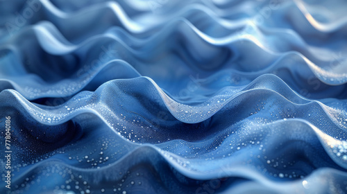 Three dimensional render of blue wavy pattern.