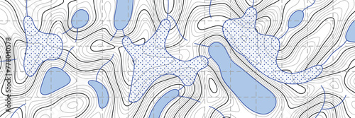 Geographic map of highlands, glaciers and lakes, vector banner