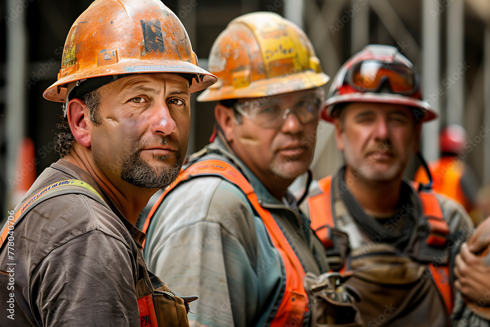 Builders labor on bustling construction site, embodying industriousness, teamwork, and progress in urban development Builders labor on bustling construction site, embodying industriousness, teamwork, and progress in urban development