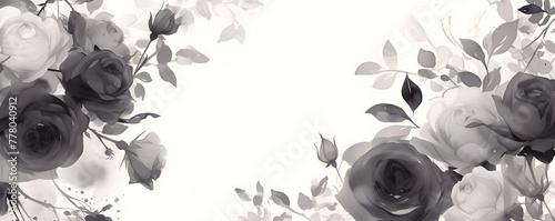 Beautiful black roses watercolor background with empty copy space for text. Funeral invitation design. Condolences card