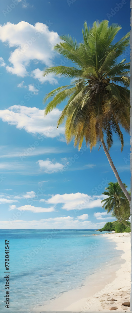Photo real as Seaside Serenity A tranquil tropical beach where the azure sky kisses the ocean. in nature and landscapes theme ,for advertisement and banner ,Full depth of field, high quality ,include 