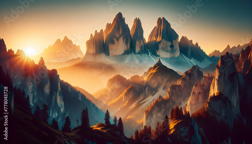 for advertisement and banner as Mountain Majesty Show the awe inspiring presence of towering peaks. in Global Business  theme ,Full depth of field, high quality ,include copy space on left, No noise, 