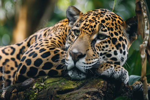 Resting Jaguar in the Tropical Rainforest. 
