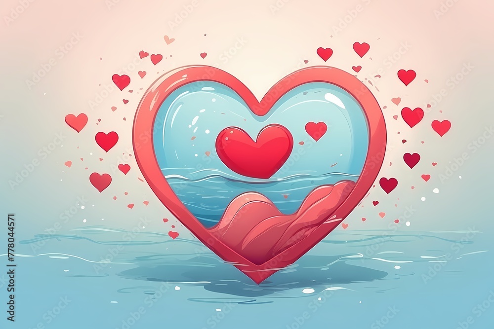 illustration of cute swimming heart. A minimalist illustration of a cute heart swimming.