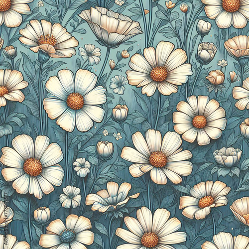Spring flowers elegant beautiful floral seamless pattern of fabric hand-painted flowers with dark vintage decoration with wallpaper background