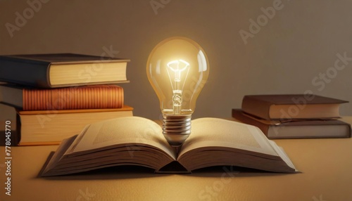 Light bulb on open book. Education and knowledge concept