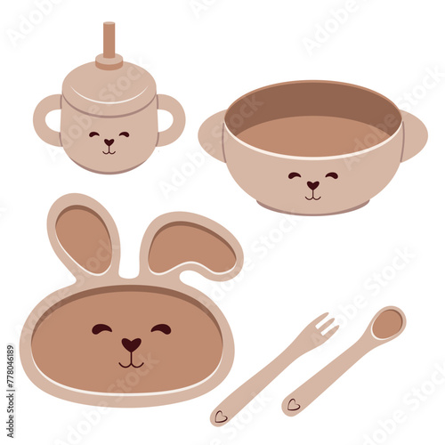 Vector Baby bamboo ecological plate divided into sections Baby drinker BLV-food