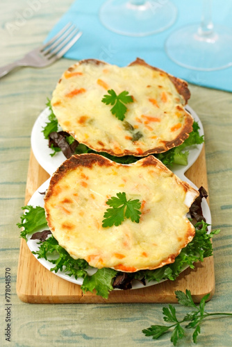 Baked scallops.