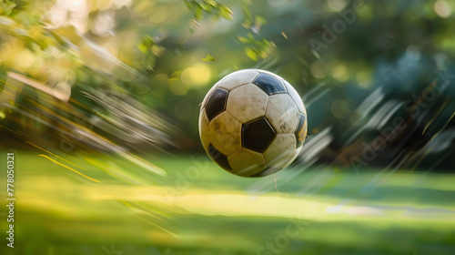 A flying soccer ball. Long exposure shot