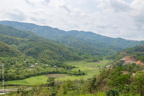 Beautiful Mountain valley with morning sunlight in songtal nature landscape image of manipur india.
