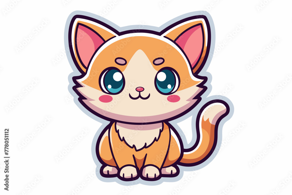 cute-kitten-sticker-element vector illustration 