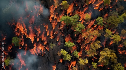 Top view of forest fire